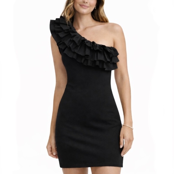 Zara Dresses & Skirts - Zara Black One-Shoulder Knit Ruffle Dress - Size Small (NWOT)